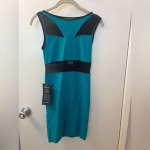 Bebe Teal and Black Midi Tank Dress NWT (RSB) Size M/L PTP 13-16/Length 33